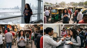 Traveler reviewing India transportation and destination map